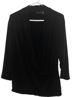 Tahari 2X Women's Plus Size Solid Black Faux Wrap Top Blouse